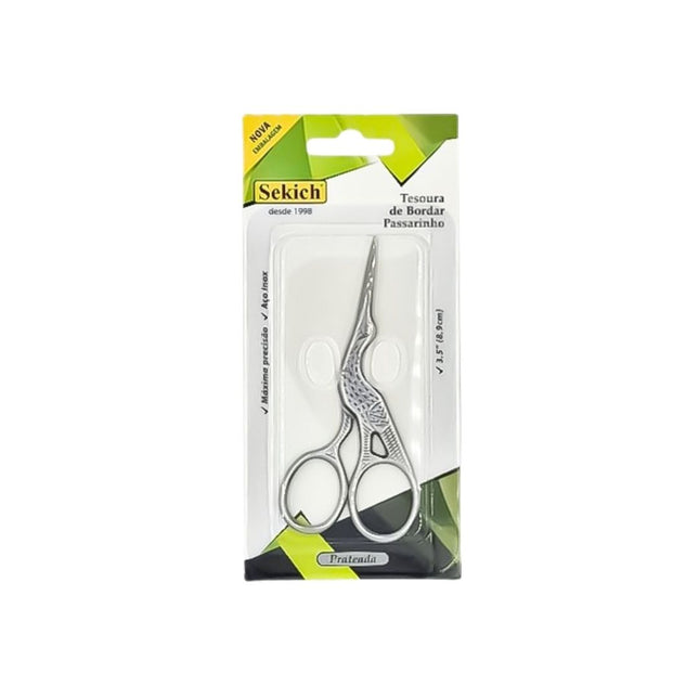 Tesoura Passaro Bordar Sekich Prateada - 3125