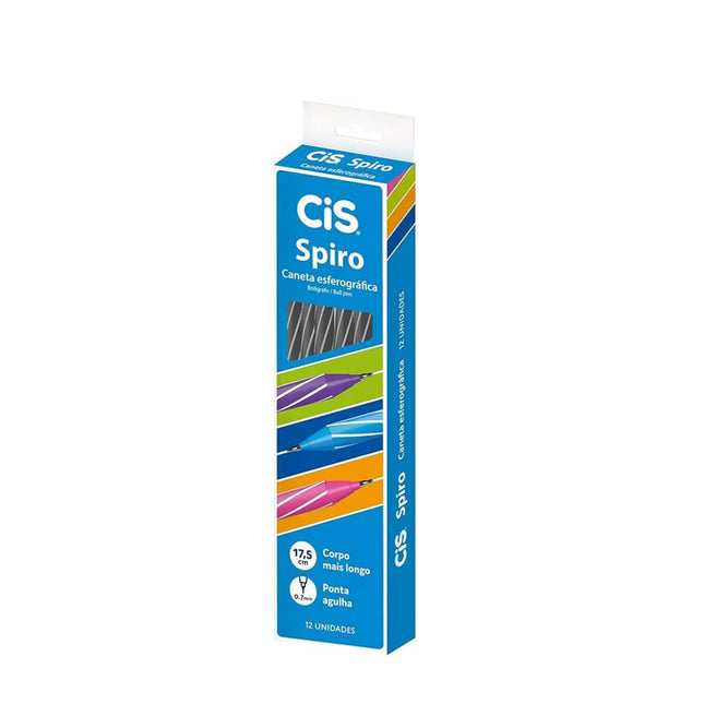 Caneta Esferográfica Sertic Cis Spiro 0,7mm Cor Preta Com 12 Unidades - 520610