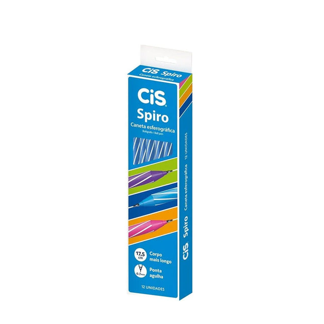 Caneta Esferográfica Sertic Cis Spiro 0,7mm Cor Azul Com 12 Unidades - 520609