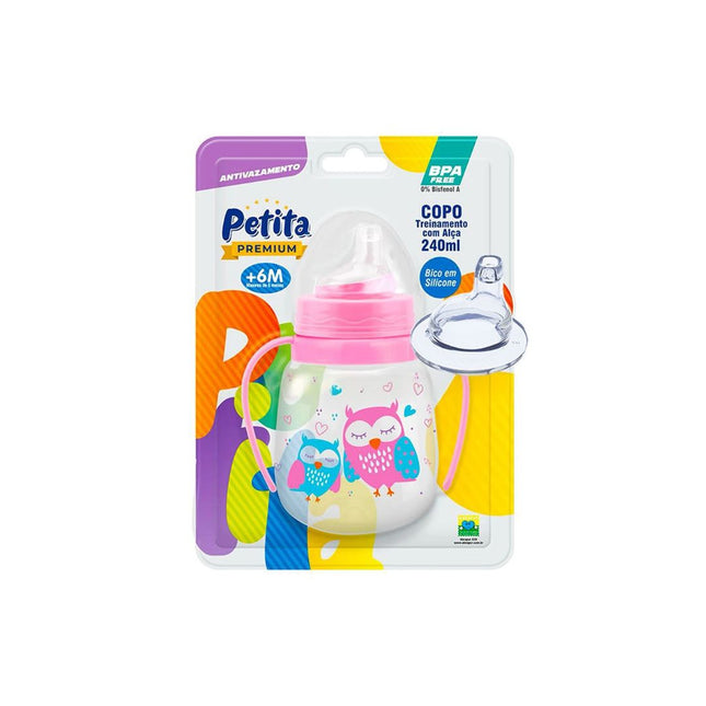 Copo Petita 240ml Treinamento Com Alca Cristal/Rs Bico Silicone - 6107-RS