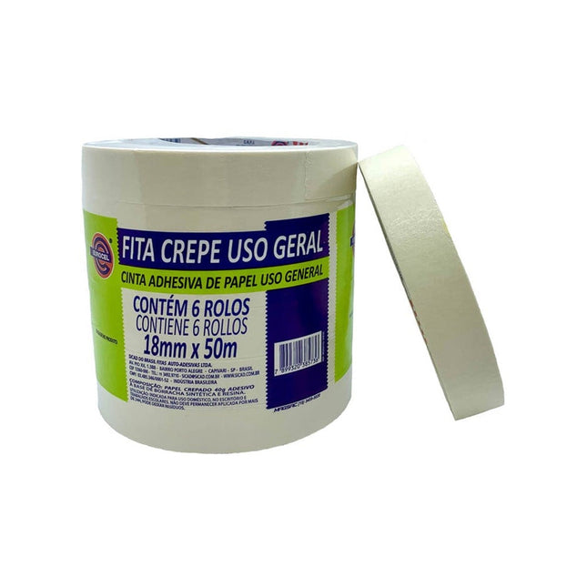 Fita Crepe Eurocel Msk6142 18x50 Branca Pacote Com 06 Unidades